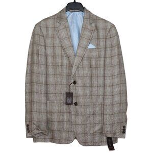 NWT Tasso Elba 100% Linen Plaid Blazer Jacket